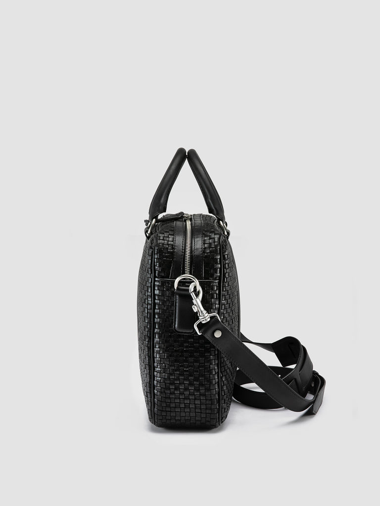 QUENTIN 110 - Black Woven Leather Briefcase