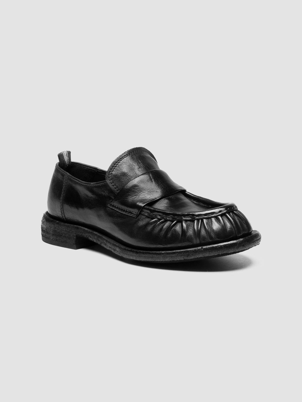 RUGGED 123_W - Black Leather Penny Loafers - image 3,side view