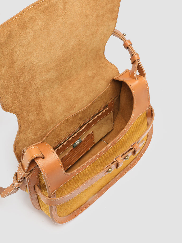 SADDLE 011 - Borsa Crossbody in Pelle e Lino Marrone
