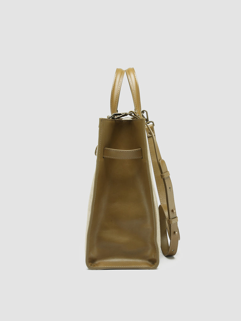 SADDLE 015 - Borsa con Manico in Lino e Pelle Beige