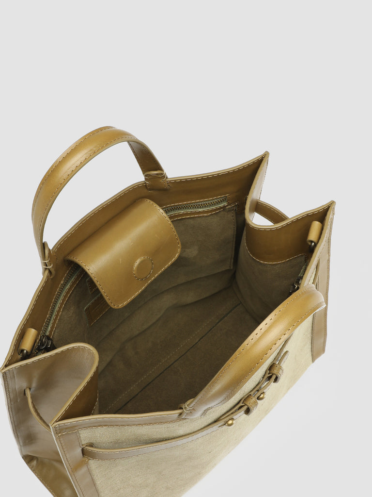 SADDLE 015 - Borsa con Manico in Lino e Pelle Beige