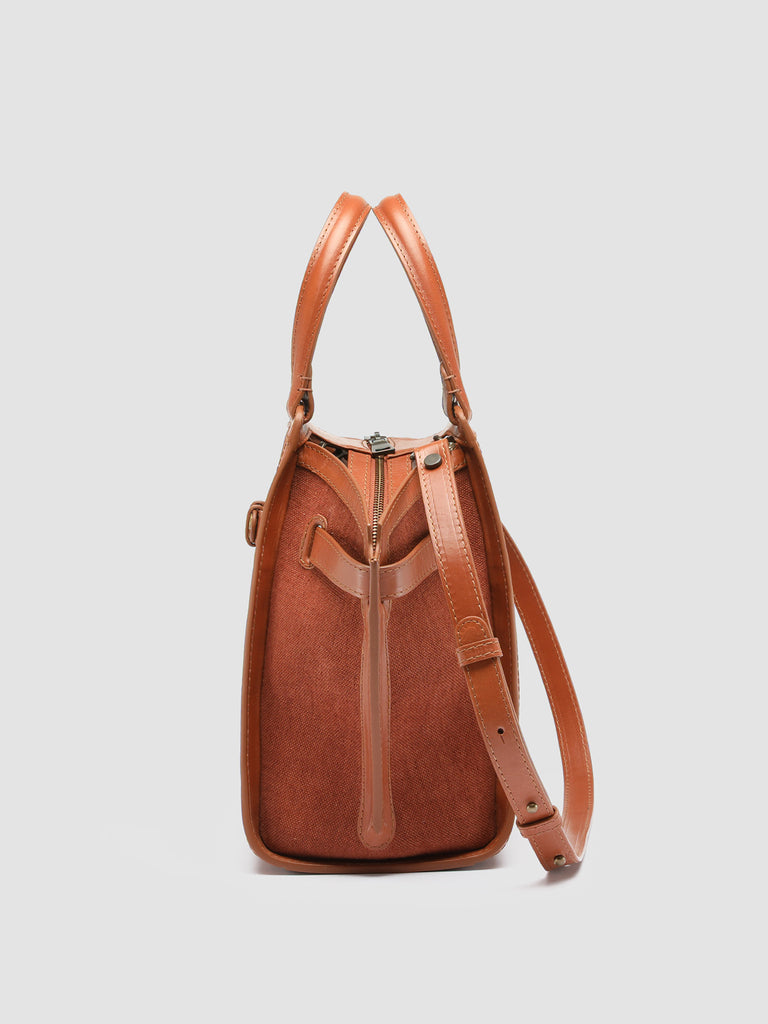 SADDLE 07 - Borsa con Manico in Lino e Pelle Marrone