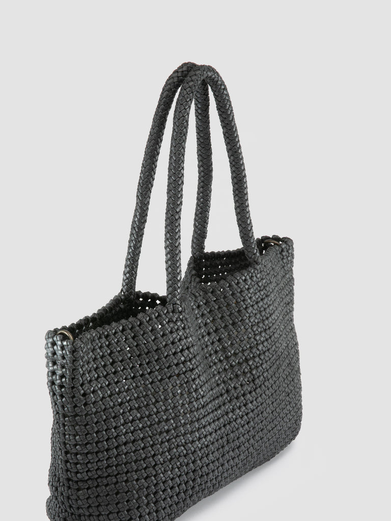 SUSAN 010 - Black Woven Leather Shoulder Bag