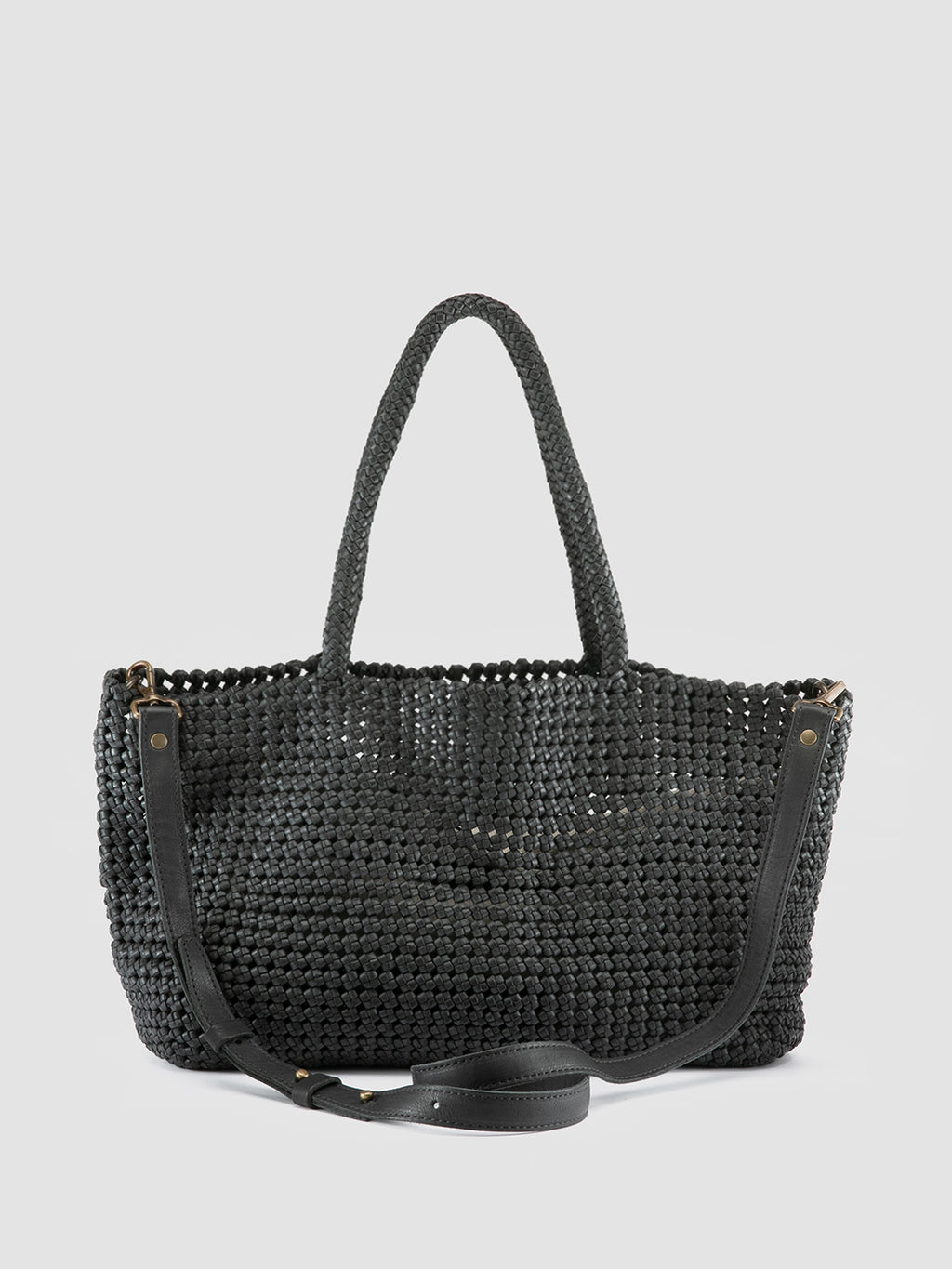 SUSAN 010 - Black Woven Leather Shoulder Bag