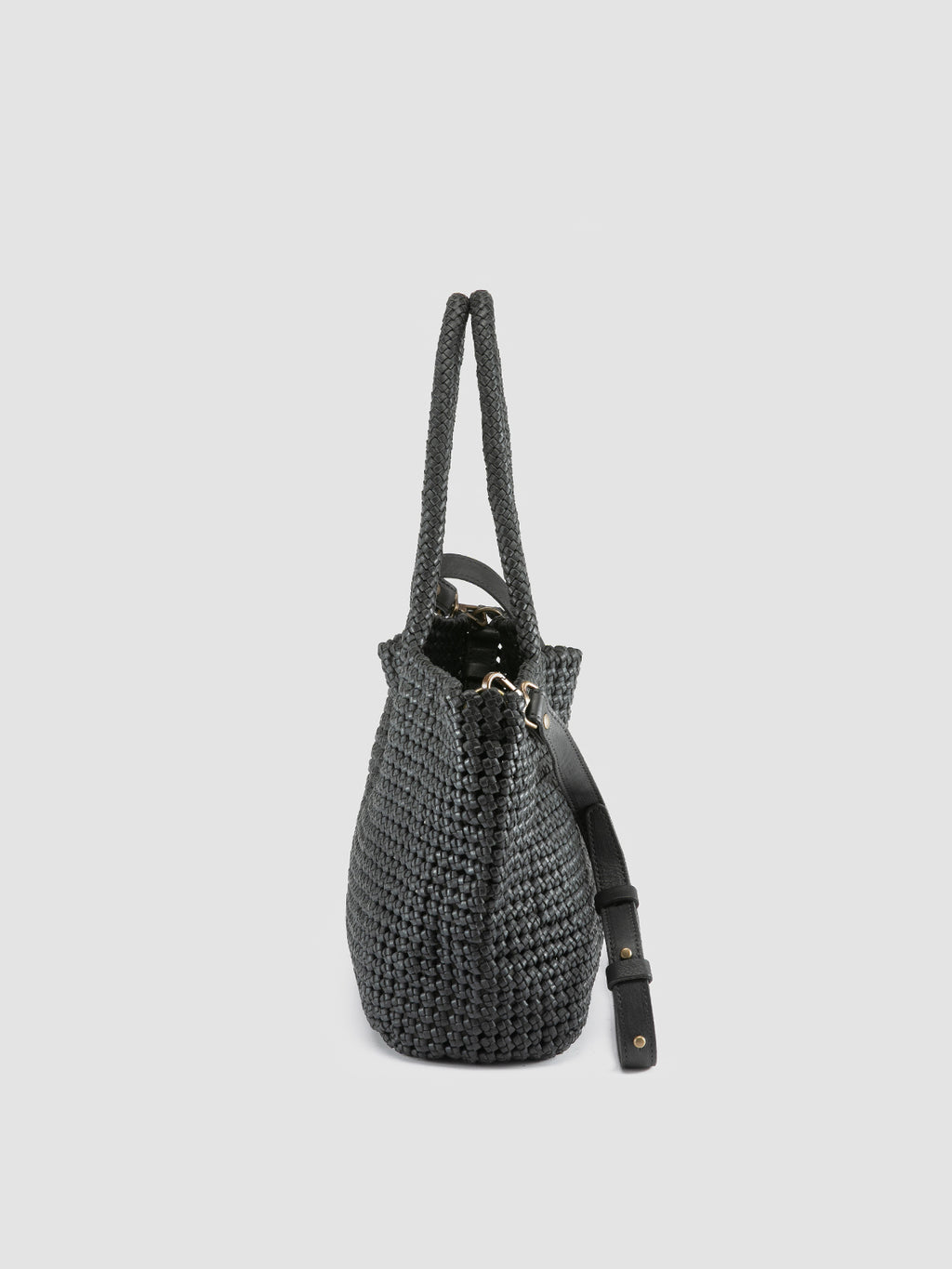 SUSAN 010 - Black Woven Leather Shoulder Bag