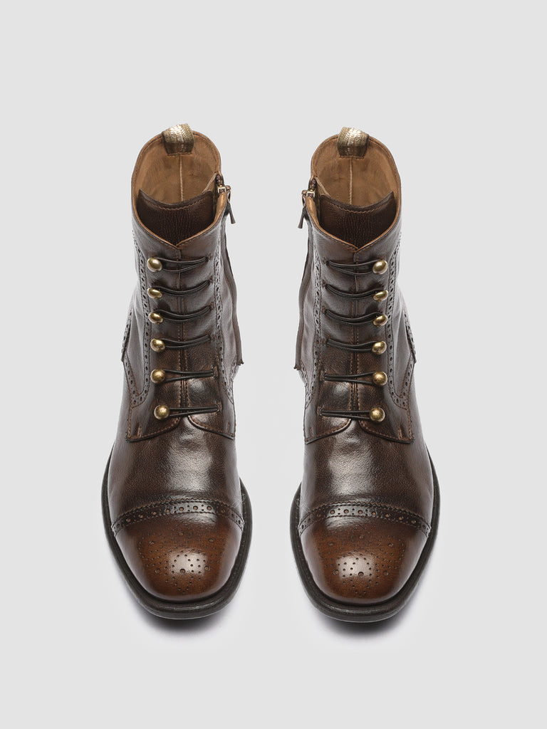 CALIXTE 023 - Brown Leather Brogue Ankle Boots