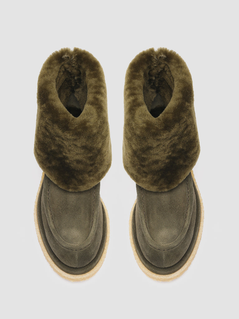 HOLYFUR 001 - Green Suede and Shearling Ankle Boots