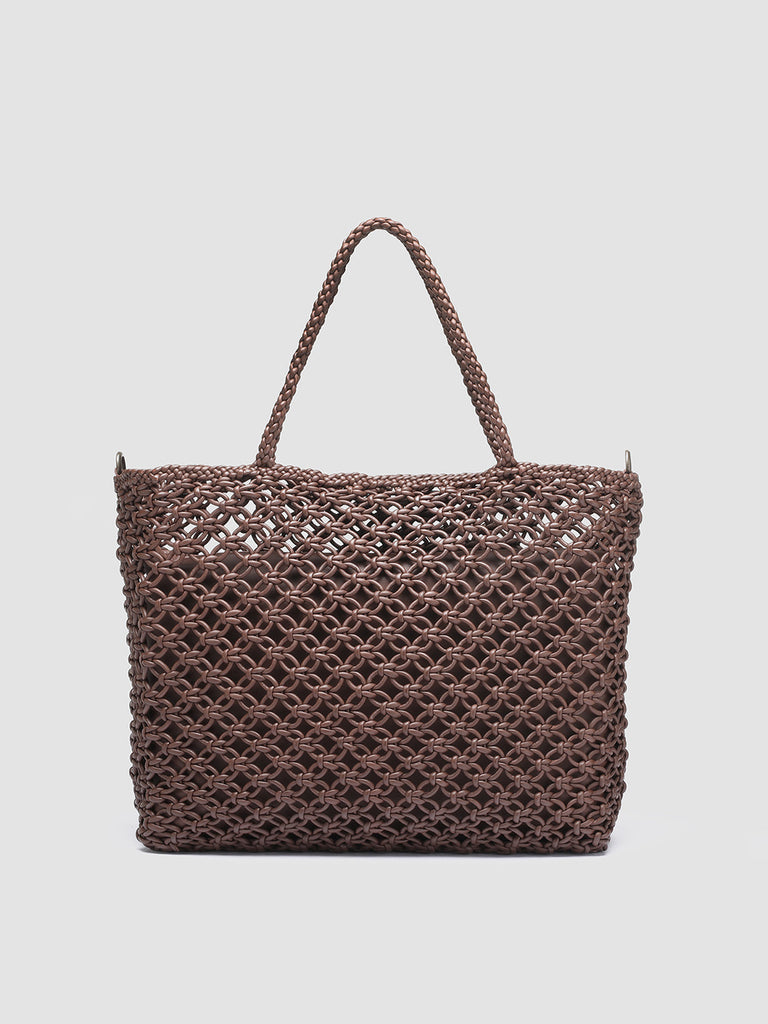 SUSAN 02 Macramè - Brown Leather tote bag