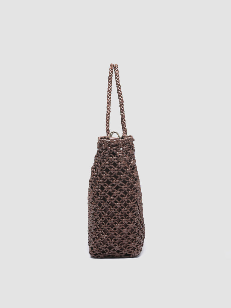 SUSAN 02 Macramè - Brown Leather tote bag