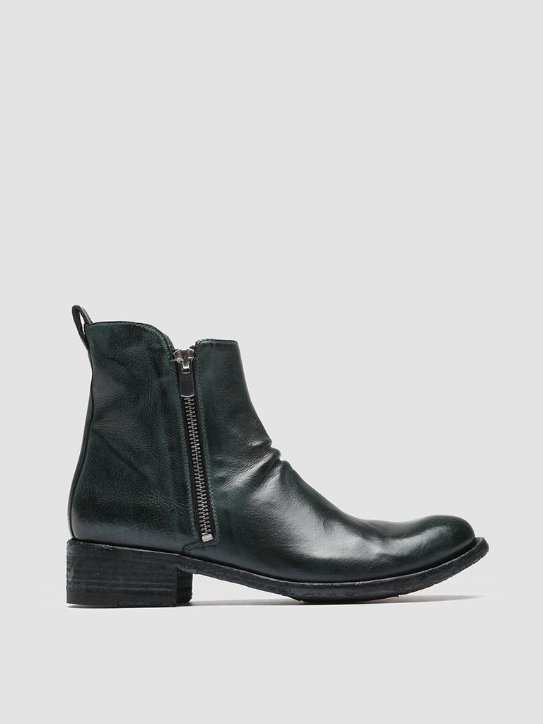 LISON 040 - Green Zipped Leather Ankle Boots