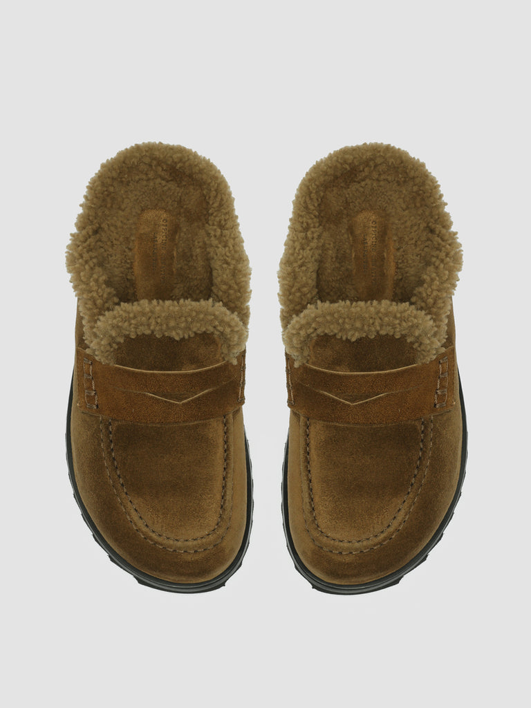 PELAGIE D'HIVER 007 - Brown Suede and Shearling Mules