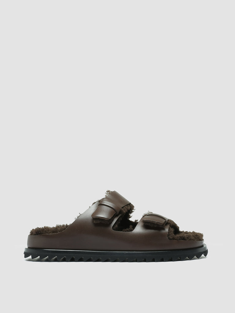 PELAGIE D'HIVER 012 - Brown Leather Slide Sandals