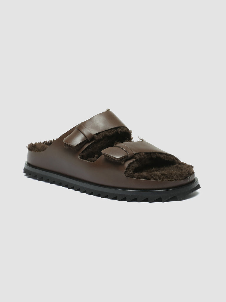 PELAGIE D'HIVER 012 - Brown Leather Slide Sandals women Officine Creative - 3