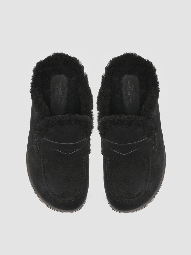 PELAGIE D’HIVER 007 - Black Suede and Shearling Mules
