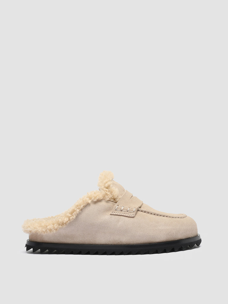 PELAGIE D’HIVER 007 - Ivory Suede and Shearling Mules