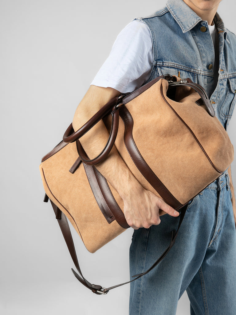 QUENTIN 009 - Brown Canvas and Leather Bag