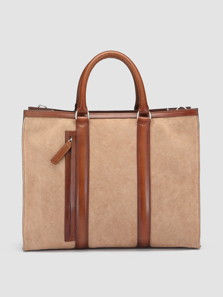 QUENTIN 013 - Brown Canvas and Leather Tote Bag